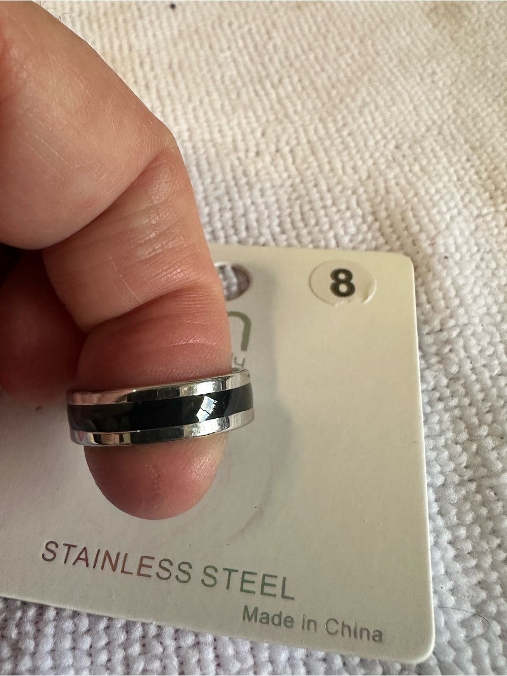 Unk Stainless Steel Black and Silver Faceted Ring Size 8